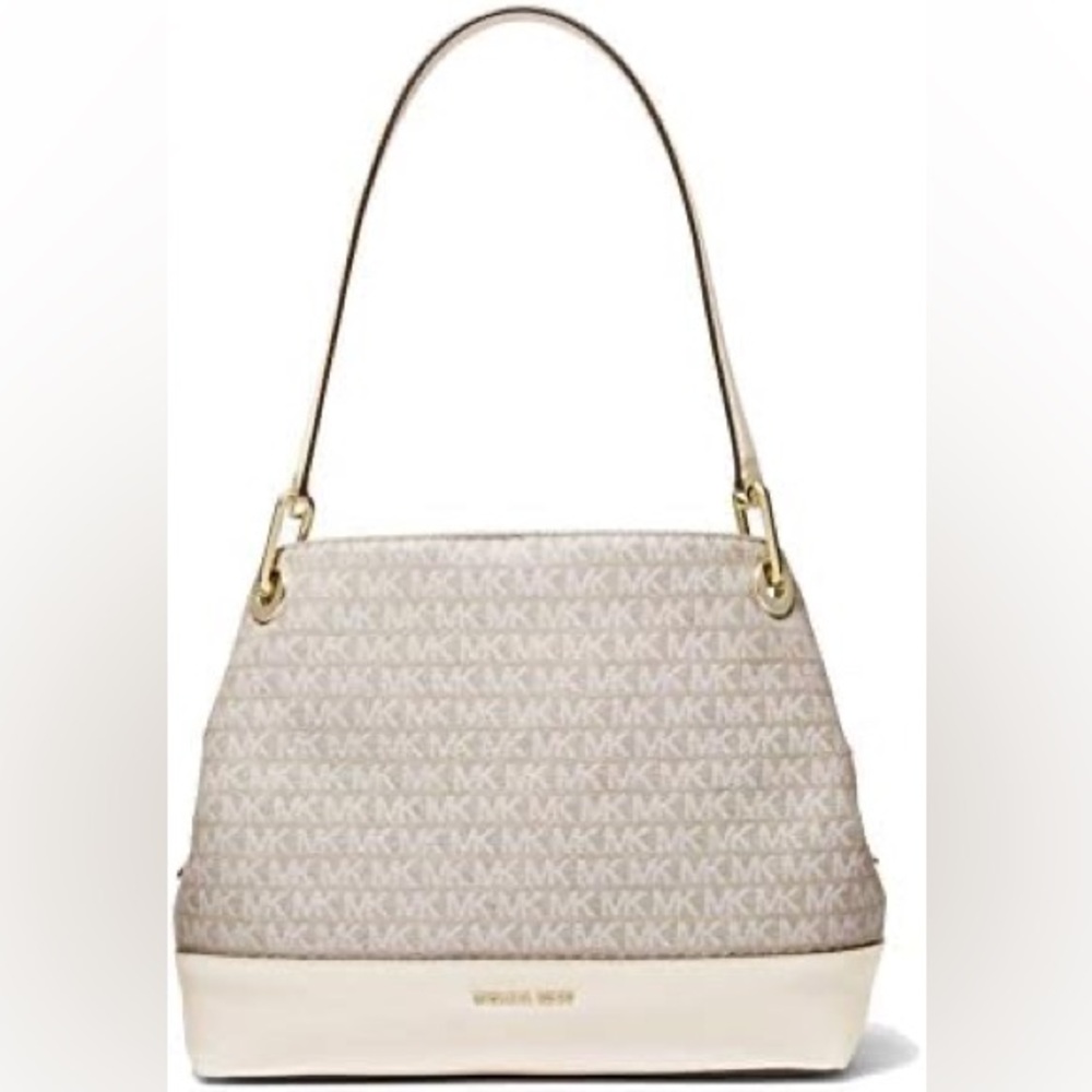 Michael Kors Natural Light Cream Raven Logo Handbag NWT 14.5”W x 10.5”H x 5”D